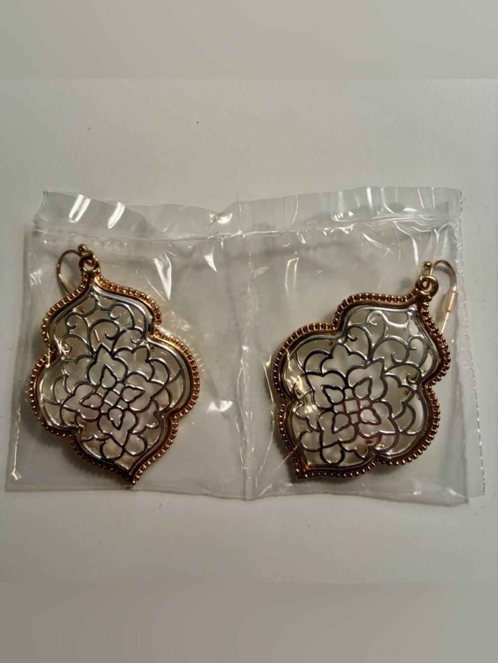Gold and Silver Tone Filigree Drop Earrings - Women